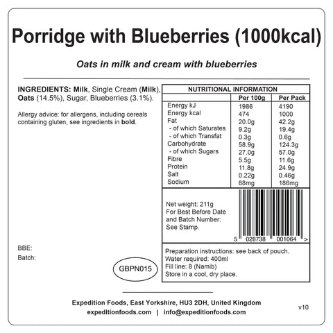 Expedition Foods Porridge with Blueberries | Freeze-Dried Meal