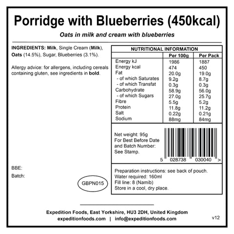 Expedition Foods Porridge with Blueberries | Freeze-Dried Meal