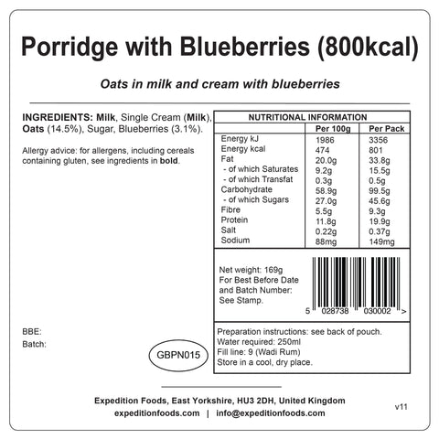 Expedition Foods Porridge with Blueberries | Freeze-Dried Meal