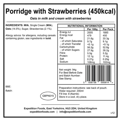 Expedition Foods Porridge with Strawberries | Freeze-Dried Meal