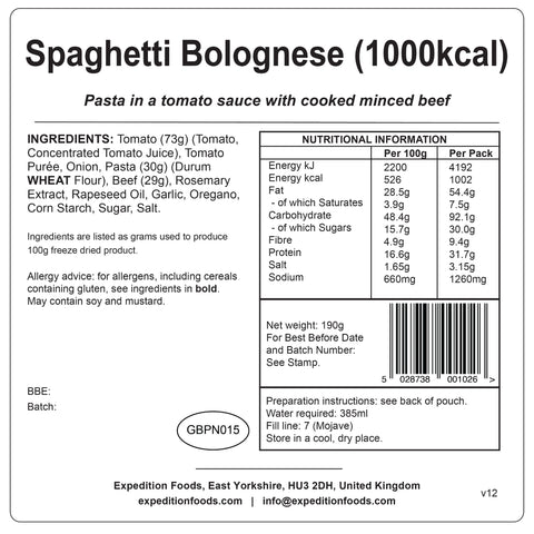 Expedition Foods Spaghetti Bolognese | Freeze-Dried Meal