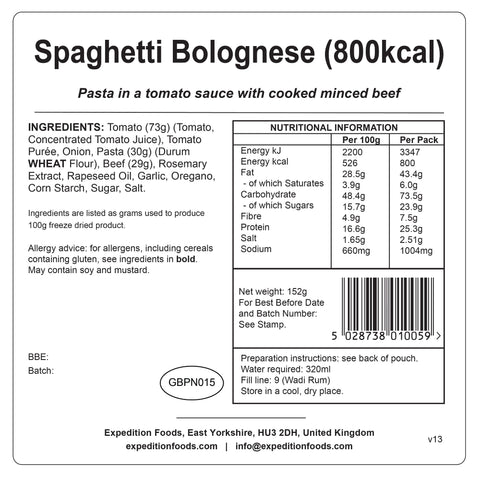 Expedition Foods Spaghetti Bolognese | Freeze-Dried Meal