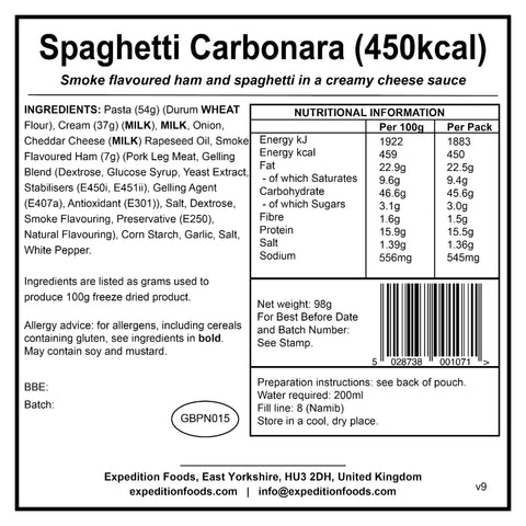 Expedition Foods Spaghetti Carbonara | Freeze-Dried Meal