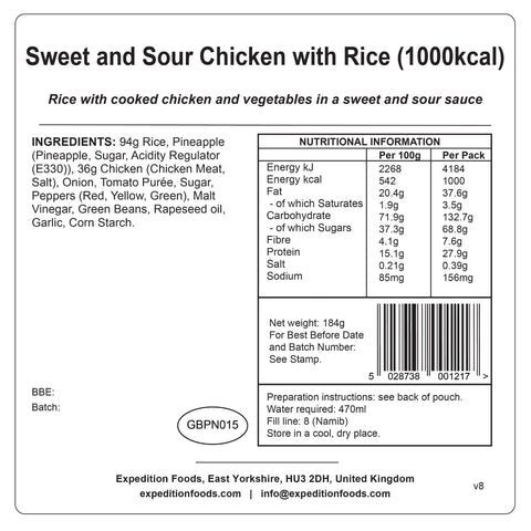 Expedition Foods Sweet and Sour Chicken with Rice | Freeze-Dried Meal