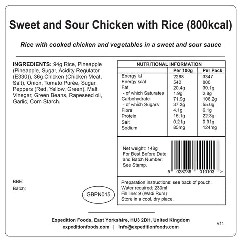 Expedition Foods Sweet and Sour Chicken with Rice | Freeze-Dried Meal