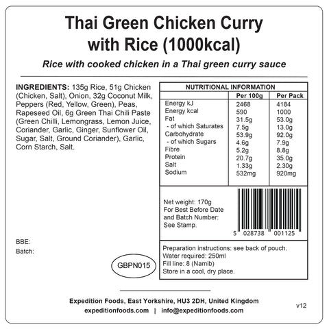 Expedition Foods Thai Green Chicken Curry with Rice | Freeze-Dried Meal