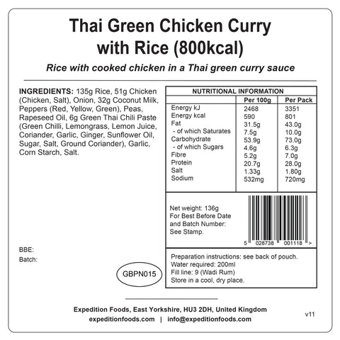 Expedition Foods Thai Green Chicken Curry with Rice | Freeze-Dried Meal