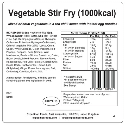 Expedition Foods Vegetable Stir Fry | Freeze-Dried Meal