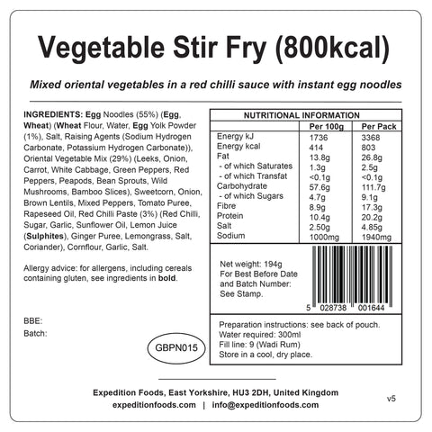 Expedition Foods Vegetable Stir Fry | Freeze-Dried Meal