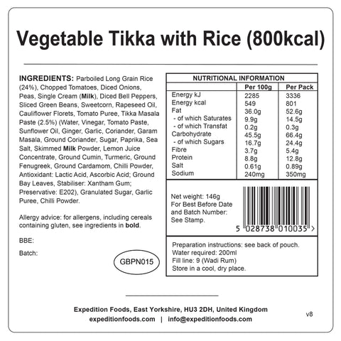 Expedition Foods Vegetable Tikka with Rice | Freeze-Dried Meal