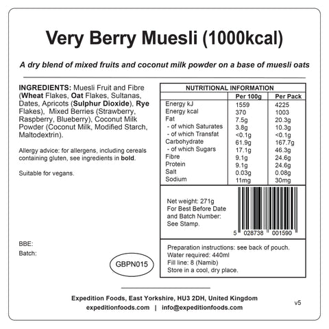 Expedition Foods Very Berry Muesli | Freeze-Dried Meal
