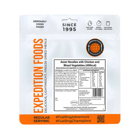 Expedition Foods Asian Noodles with Chicken and Mixed Vegetables | Freeze-Dried Meal