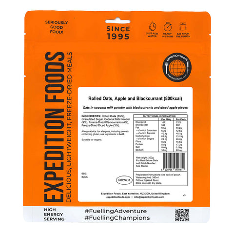 Expedition Foods Rolled Oats, Apple and Blackcurrant | Freeze-Dried Meal