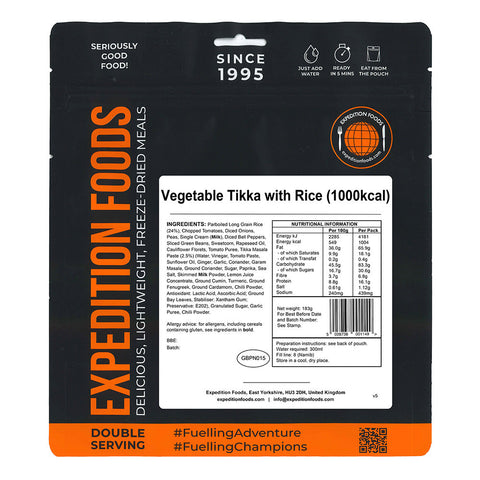 Expedition Foods Vegetable Tikka with Rice | Freeze-Dried Meal