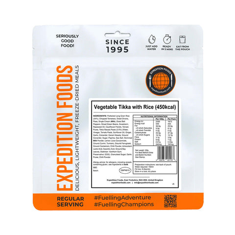 Expedition Foods Vegetable Tikka with Rice | Freeze-Dried Meal