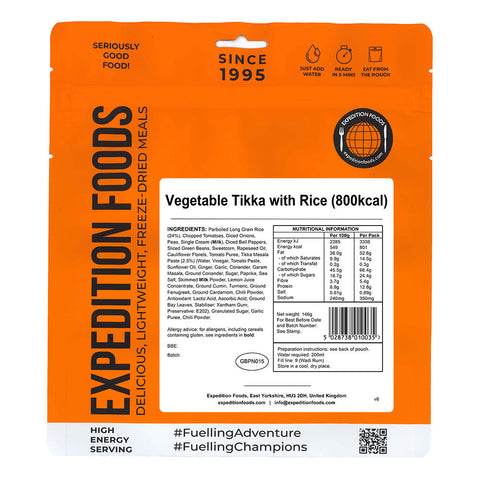 Expedition Foods Vegetable Tikka with Rice | Freeze-Dried Meal