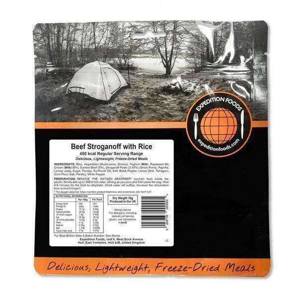 Expedition Foods, Expedition Foods - Beef Stroganoff with Rice (Regular Serving), Freeze Dried Meals, Wylies Outdoor World,