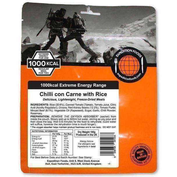 Expedition Foods, Expedition Foods - Chilli con Carne with Rice (Extreme Energy), Freeze Dried Meals, Wylies Outdoor World,