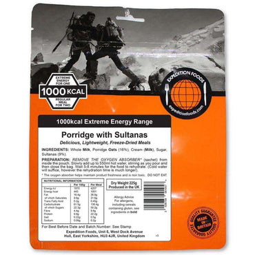 Expedition Foods, Expedition Foods - Porridge with Sultanas (Extreme Energy), Freeze Dried Meals, Wylies Outdoor World,