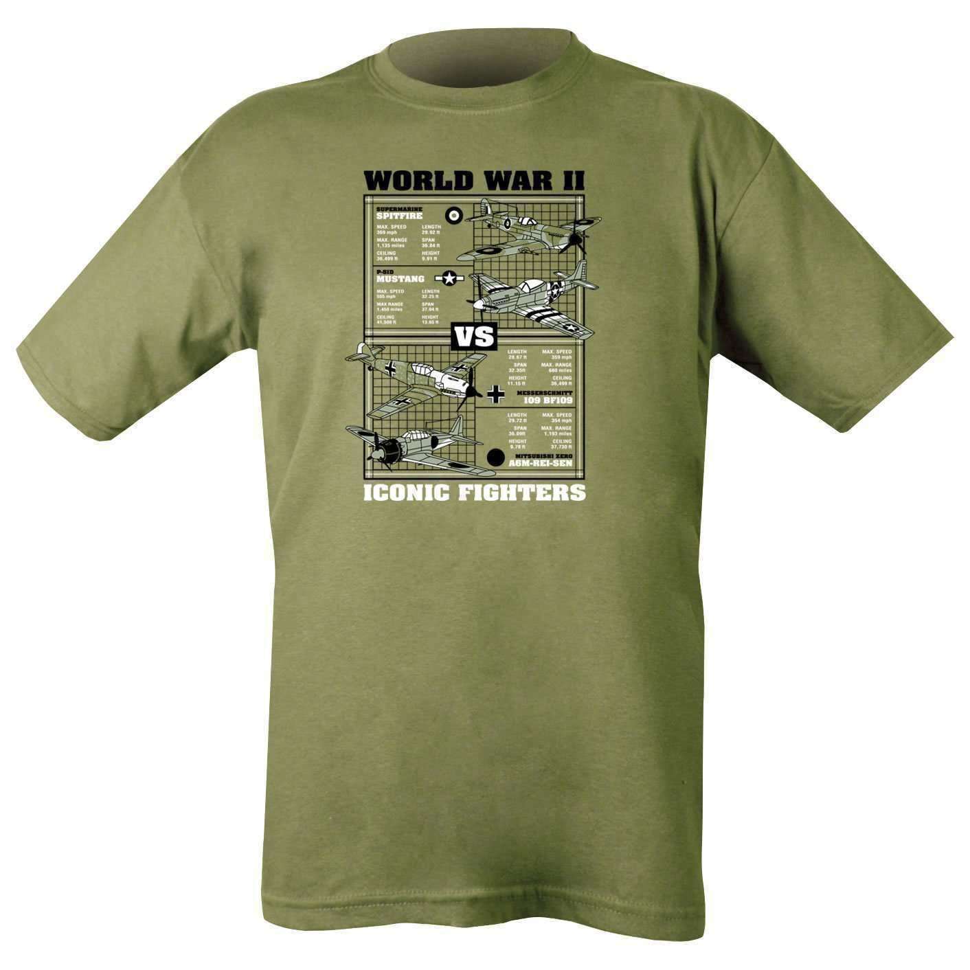 Kombat UK, WWII Iconic Fighters T-shirt - Olive Green, T-Shirts, Shirts & Vests, Wylies Outdoor World,
