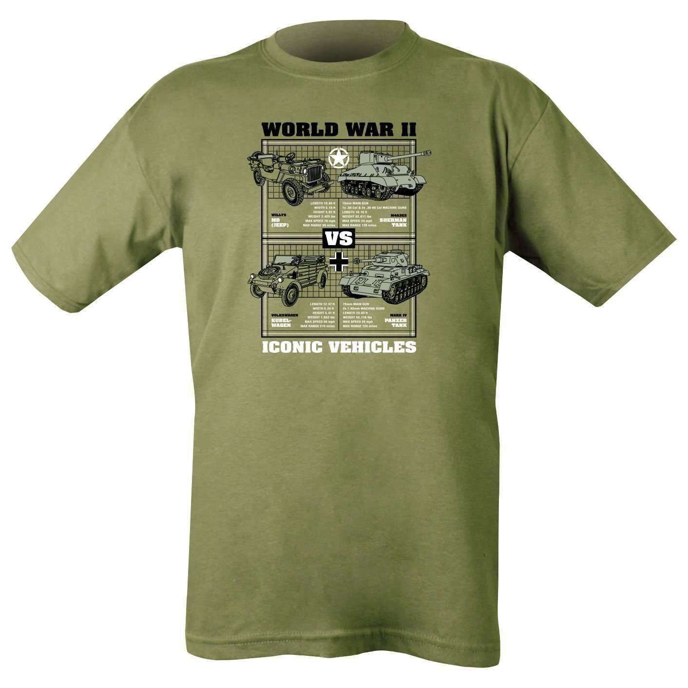 Kombat UK, WWII Iconic Vehicles T-shirt - Olive Green, T-Shirts, Shirts & Vests, Wylies Outdoor World,